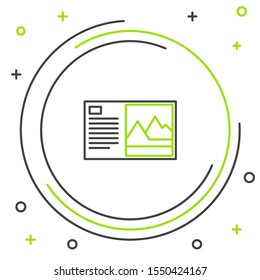 Black and green line Postcard icon isolated on white background. Colorful outline concept. Vector Illustration