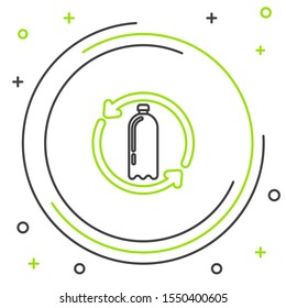 Black and green line Recycling plastic bottle icon isolated on white background. Colorful outline concept. Vector Illustration