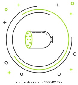Black and green line Salami sausage icon isolated on white background. Meat delicatessen product. Colorful outline concept. Vector Illustration