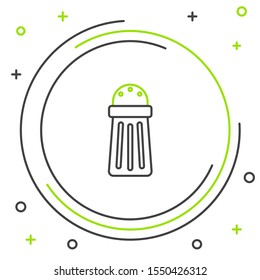 Black and green line Salt icon isolated on white background. Cooking spices. Colorful outline concept. Vector Illustration