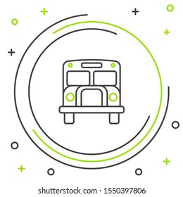 Black and green line School Bus icon isolated on white background. Public transportation symbol. Colorful outline concept. Vector Illustration