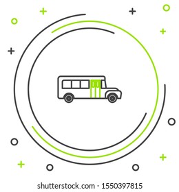 Black and green line School Bus icon isolated on white background. Public transportation symbol. Colorful outline concept. Vector Illustration