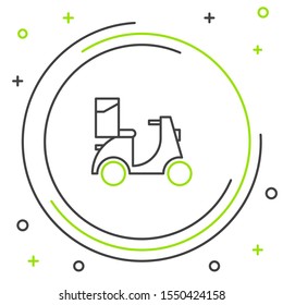 Black and green line Scooter delivery icon isolated on white background. Delivery service concept. Colorful outline concept. Vector Illustration