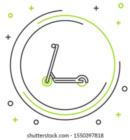 Black and green line Scooter icon isolated on white background. Colorful outline concept. Vector Illustration