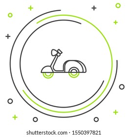 Black and green line Scooter icon isolated on white background. Colorful outline concept. Vector Illustration