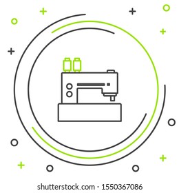 Black and green line Sewing machine icon isolated on white background. Colorful outline concept. Vector Illustration