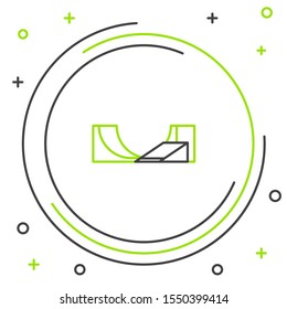 Black and green line Skate park icon isolated on white background. Set of ramp, roller, stairs for a skatepark. Extreme sport. Colorful outline concept. Vector Illustration