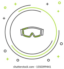 Black and green line Ski goggles icon isolated on white background. Extreme sport. Sport equipment. Colorful outline concept. Vector Illustration