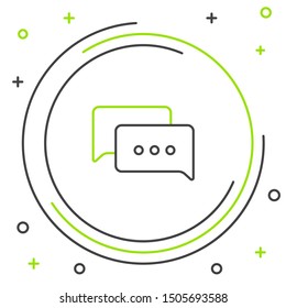 Black and green line Speech bubble chat icon isolated on white background. Message icon. Communication or comment chat symbol. Colorful outline concept. Vector Illustration