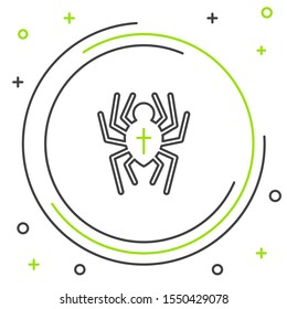 Black and green line Spider icon isolated on white background. Happy Halloween party. Colorful outline concept. Vector Illustration