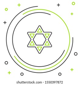 Black and green line Star of David icon isolated on white background. Jewish religion symbol. Symbol of Israel. Colorful outline concept. Vector Illustration