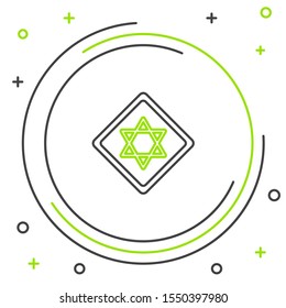 Black and green line Star of David icon isolated on white background. Jewish religion symbol. Symbol of Israel. Colorful outline concept. Vector Illustration
