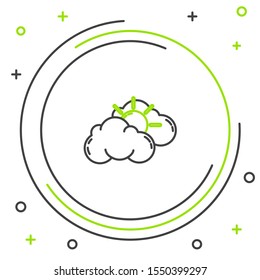 Black and green line Sun and cloud weather icon isolated on white background. Colorful outline concept. Vector Illustration