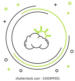 Black and green line Sun and cloud weather icon isolated on white background. Colorful outline concept. Vector Illustration