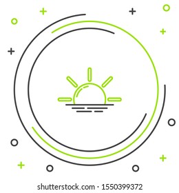 Black and green line Sunrise icon isolated on white background. Colorful outline concept. Vector Illustration