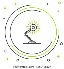 Black and green line Table lamp icon isolated on white background. Table office lamp. Colorful outline concept. Vector Illustration