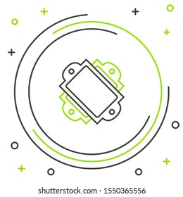 Black and green line Ticket icon isolated on white background. Amusement park. Colorful outline concept. Vector Illustration