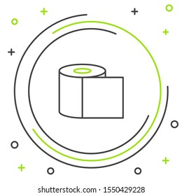 Black and green line Toilet paper roll icon isolated on white background. Colorful outline concept. Vector Illustration
