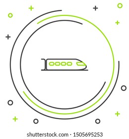 Black and green line Train icon isolated on white background. Public transportation symbol. Subway train transport. Metro underground. Colorful outline concept. Vector Illustration