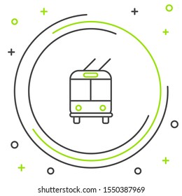 Black and green line Trolleybus icon isolated on white background. Public transportation symbol. Colorful outline concept. Vector Illustration