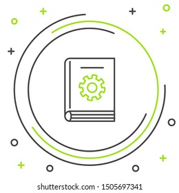 Black and green line User manual icon isolated on white background. User guide book. Instruction sign. Read before use. Colorful outline concept. Vector Illustration