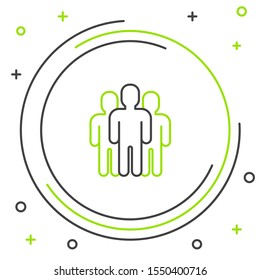 Black and green line Users group icon isolated on white background. Group of people icon. Business avatar symbol users profile icon. Colorful outline concept. Vector Illustration