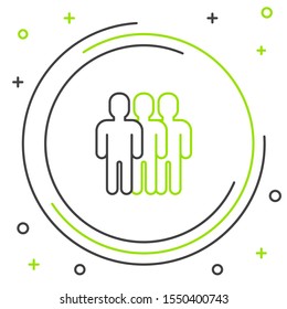 Black and green line Users group icon isolated on white background. Group of people icon. Business avatar symbol - users profile icon. Colorful outline concept. Vector Illustration