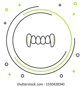 Black and green line Vampire teeth icon isolated on white background. Happy Halloween party. Colorful outline concept. Vector Illustration