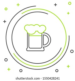 Black and green line Wooden beer mug icon isolated on white background. Colorful outline concept. Vector Illustration