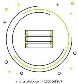 Black and green line Wooden box icon isolated on white background. Grocery basket, storehouse crate. Empty wooden container for vegetables, products. Colorful outline concept. Vector Illustration
