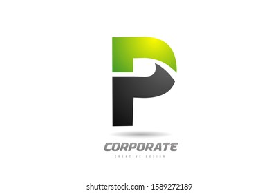 black green logo letter P alphabet design icon for business. Suitable for company logotype 