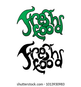 Black and green logo with the words Fresh food on white background