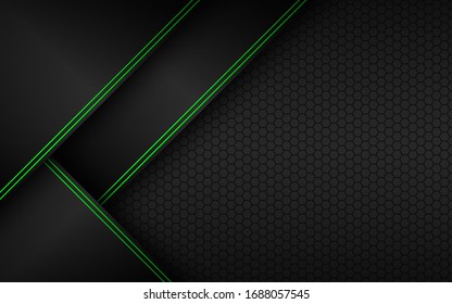 Black and green material perforated background. Corporate design with polygonal grid. Vector technology background