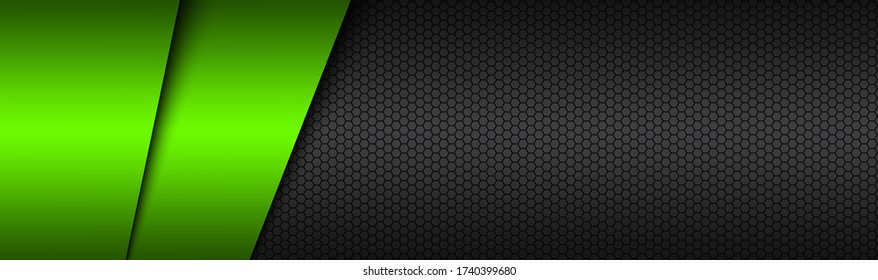 Black and green modern material vector header with a hexagonal mesh. Design banner with polygonal grid and blank space for your logo. Abstract website design