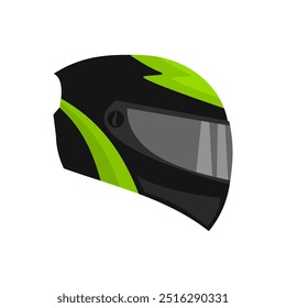 Black and green motorcycle helmet with visor perfect for motorcycle enthusiasts and safety gear designers. Classic and stylish design