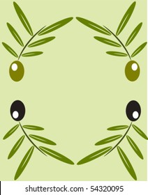 Black and green olive twigs frame. Copyspace