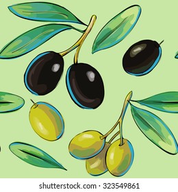Black and green olive vector seamless pattern