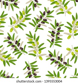 Black and green olives seamless pattern on white background. Hand drawn vector illustration.