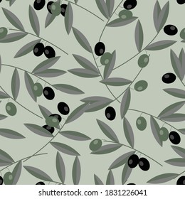 Black and green olives seamless pattern vector design
