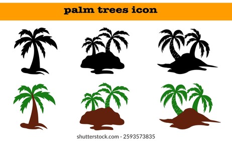 Black and green palm trees set isolated on white background. Black palm tree set vector illustration on white background silhouette. Palm trees silhouettes