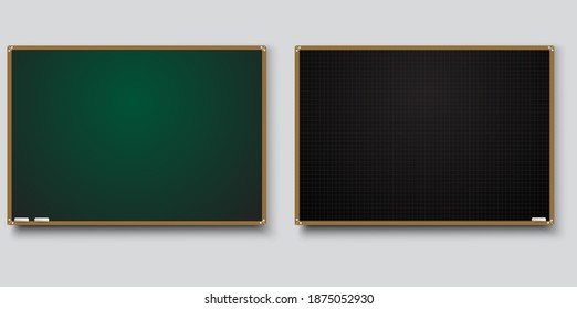 Black and green panelboard or chalkboard with frame isolated mock up on white background including clipping path
