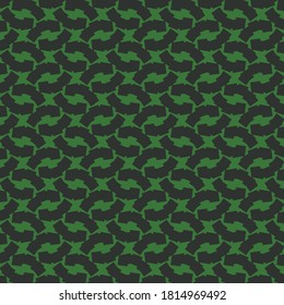 Patrón negro y verde consistente en líneas cortas, gruesas y arcadas. Textura de papel tapiz. Impresión textil.