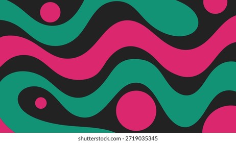 Un patrón negro y verde y rosa con círculos