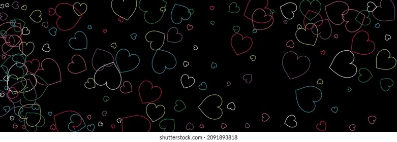 Black Green Rainbow Red Colorful Modern Design. Hearts Transparent Confetti Purple White Romantic Background. Pink Blue Neon Multicolor Love Style. Party Violet Vector Love Ornamental Fabrics.