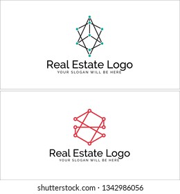 Black green red line art tech combination mark logo design concept vector suitable for real estate market buyers sellers online