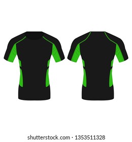 Black and green running polyester t shirt isolated vector on the white background