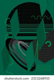 Fondo vectorial volumétrico simple negro y verde. Banner de formas geométricas, afiche. Vibrante ilustración de arte gráfico de dibujos geométricos retro.