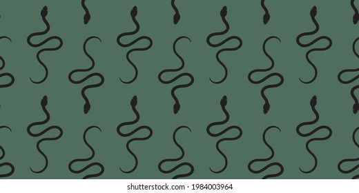 El fondo del patrón de repetición de serpiente negro y verde, papel tapiz vectorial.