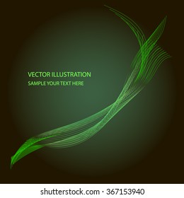 Black and green swirl line and bubbles vector background
