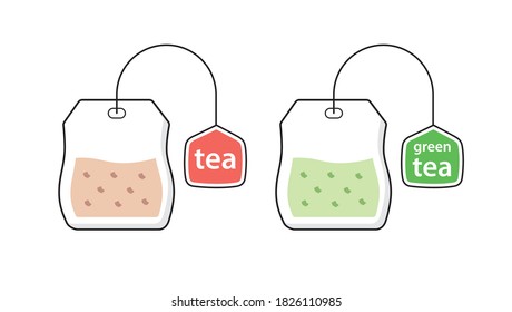 Black and green tea bag with label isolated cartoon vector